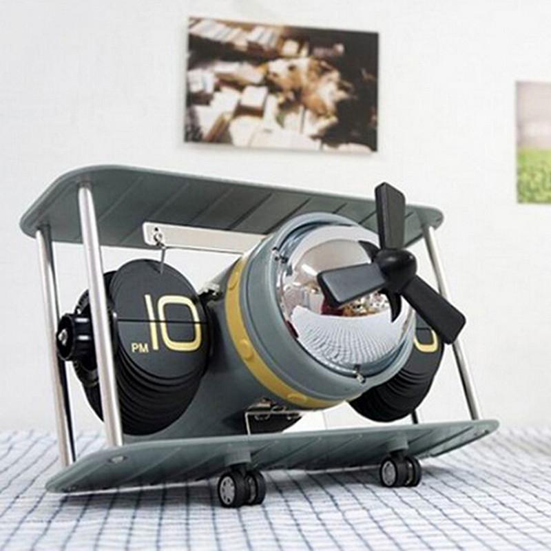 New 2018 Retro Airplane Propellor Airscrew Retro Auto Balance Flip Clock Desk Table Down Page Internal Gear Operated Clock