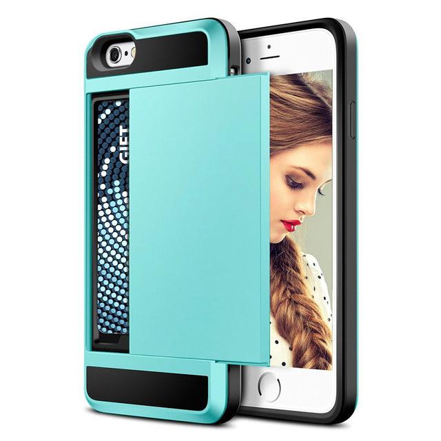 Sliding Credit Card Slot Wallet TPU Shockproof Case for iPhone