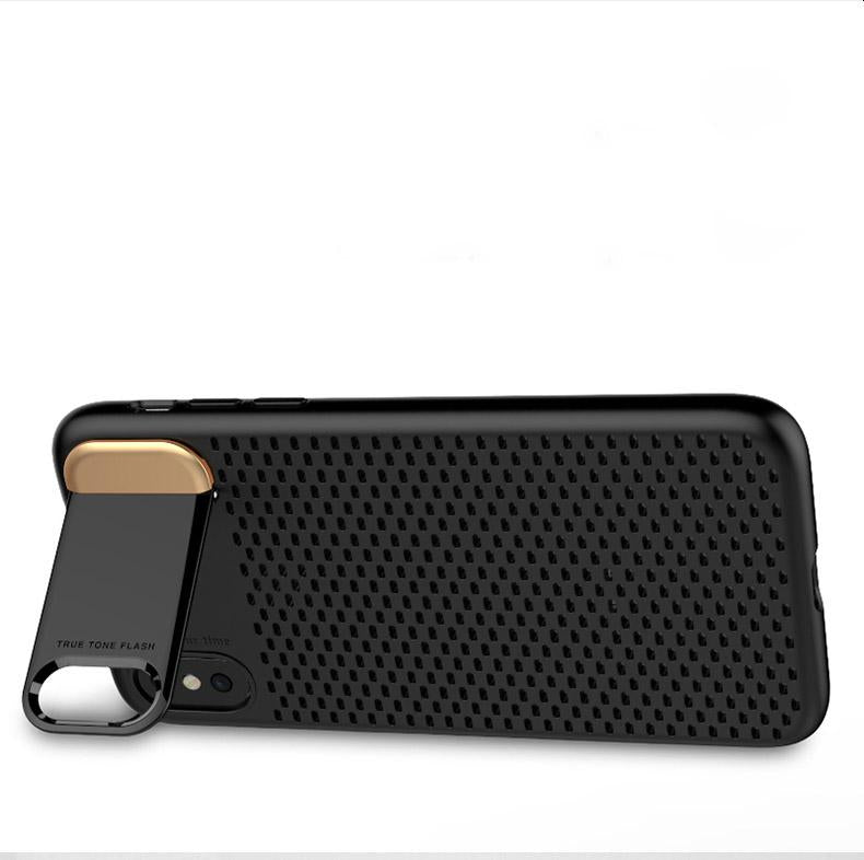 Honeycomb Hollow Heat Dissipation Plastic hard PC +Metal Stand Case For iPhone