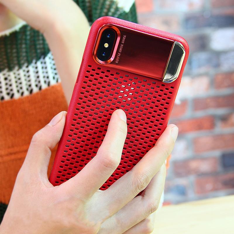 Honeycomb Hollow Heat Dissipation Plastic hard PC +Metal Stand Case For iPhone