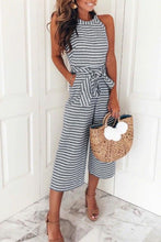 Load image into Gallery viewer, Zraus Bohemian Round Neck Striped Blue Cotton Blends One-piece Jumpsuits
