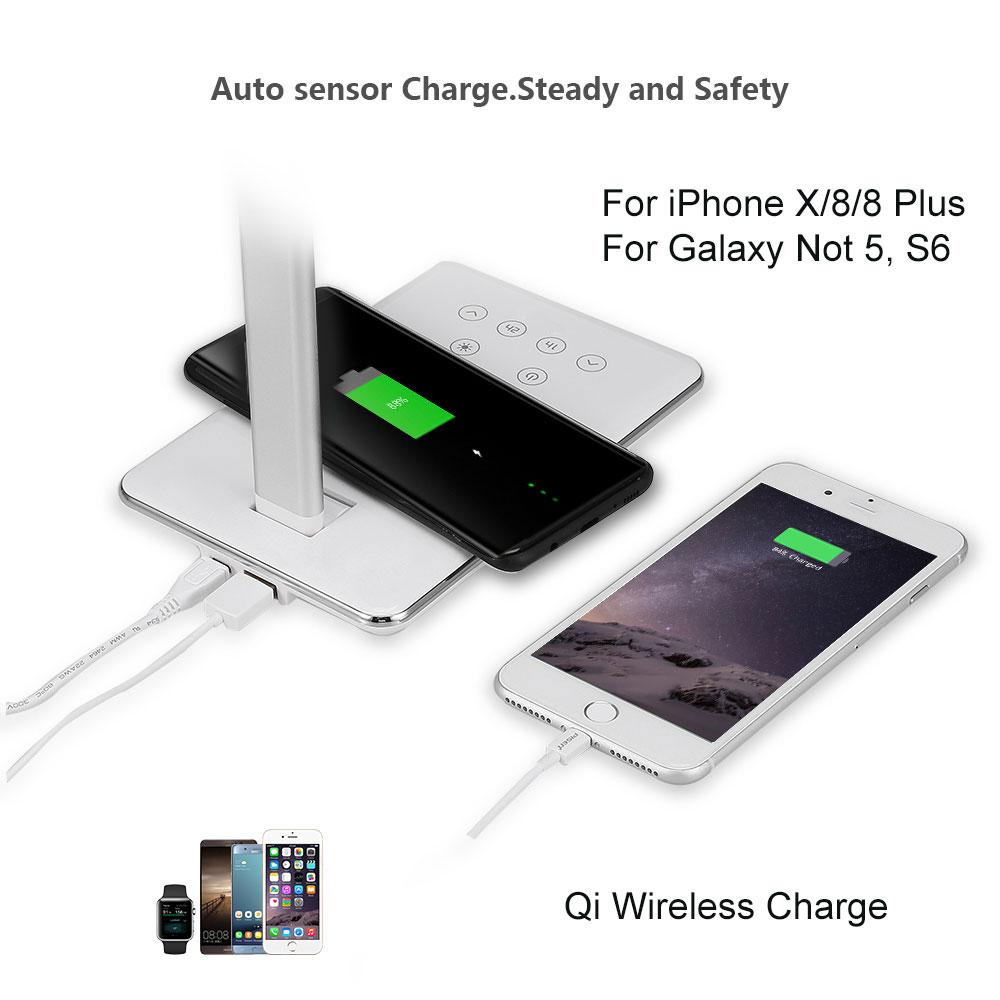 2in1 Wireless Charger Led Table Lamp For iPhone X/8 5W Dimmable Touch Sensor Desk Lamp USB Charging Bureau Office Reading Lights