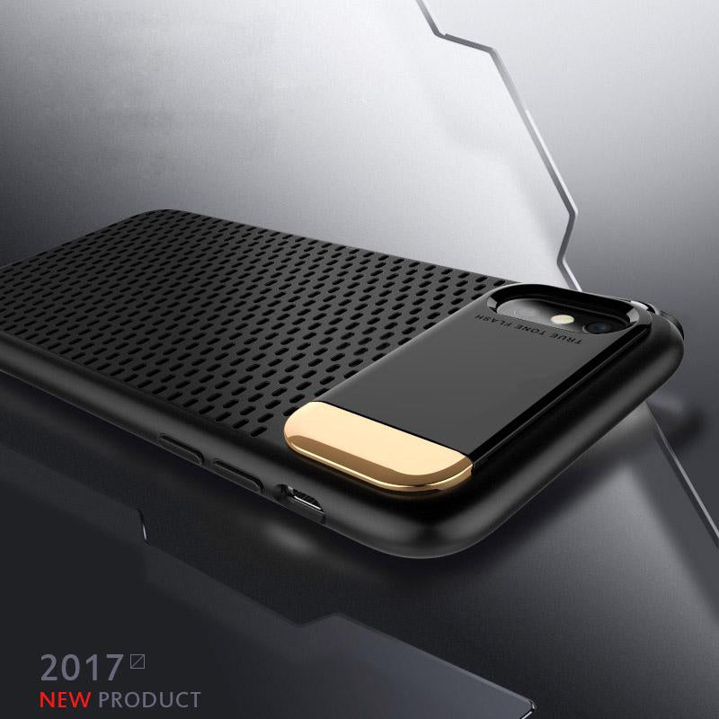 Honeycomb Hollow Heat Dissipation Plastic hard PC +Metal Stand Case For iPhone