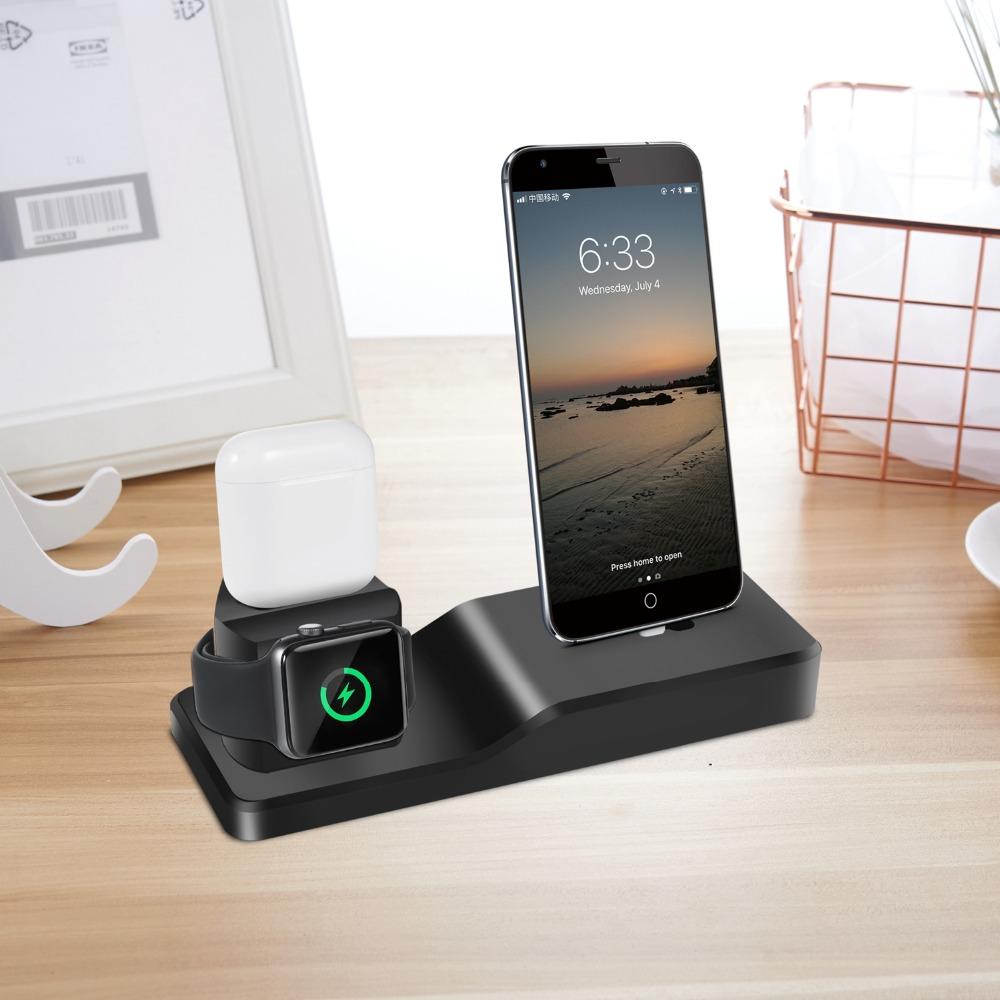 3-in-1 silicone charging stand base for iPhone Airpods Watch