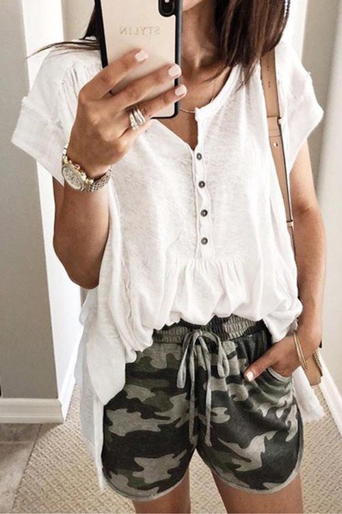 Zraus Camouflage Elastic Pocket Casual Shorts
