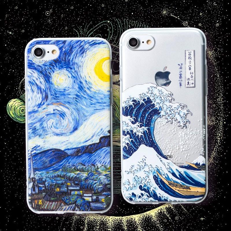 Relief Phone Case for iPhone 6s 6 Plus Case Emboss Artistic Van Gogh Starry Night Soft for iPhone X iPhone 8 7 Plus Case