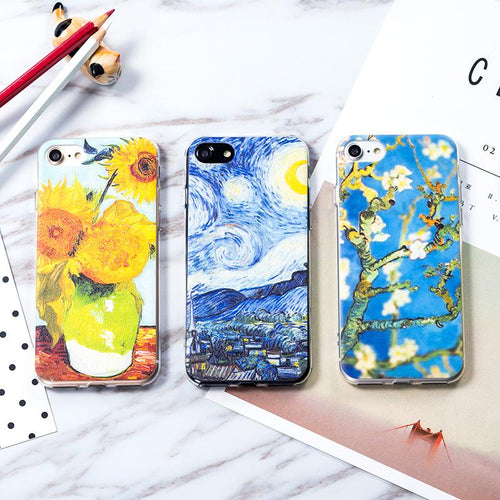 Relief Phone Case for iPhone 6s 6 Plus Case Emboss Artistic Van Gogh Starry Night Soft for iPhone X iPhone 8 7 Plus Case