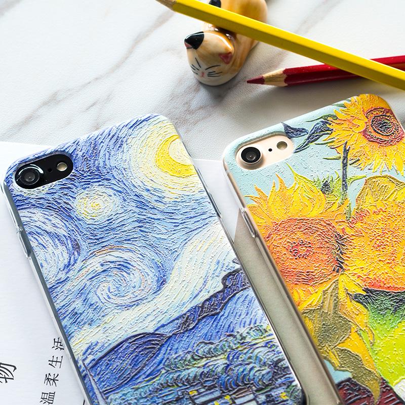 Relief Phone Case for iPhone 6s 6 Plus Case Emboss Artistic Van Gogh Starry Night Soft for iPhone X iPhone 8 7 Plus Case