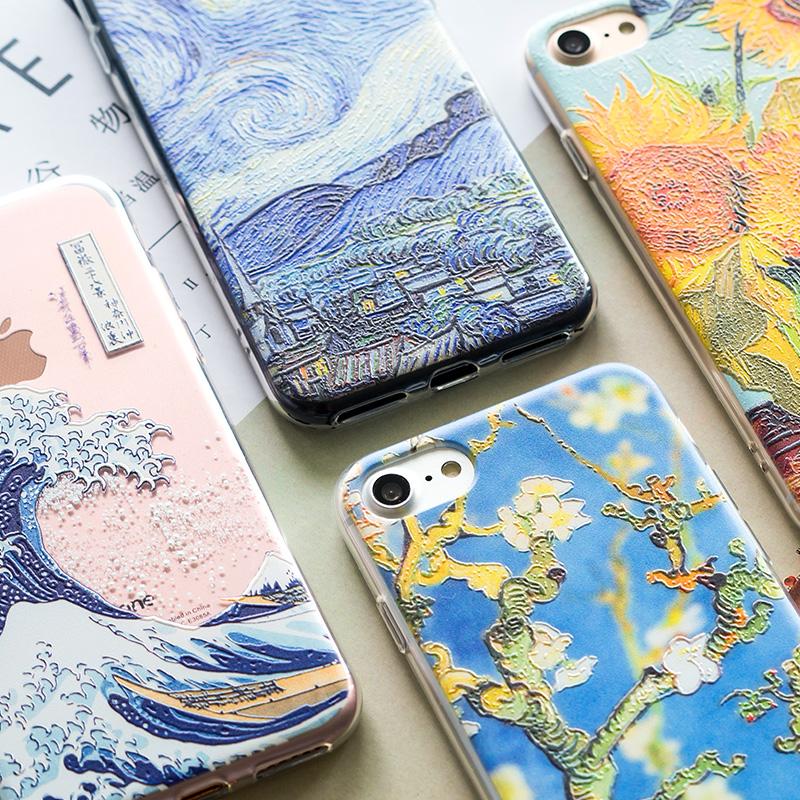 Relief Phone Case for iPhone 6s 6 Plus Case Emboss Artistic Van Gogh Starry Night Soft for iPhone X iPhone 8 7 Plus Case