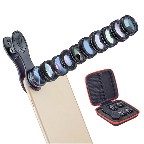 Phone Lens Fisheye + Wide Angle + Macro +2X telescope +CPL Filter Kaleidoscope Camera Lens for ALL Smartphone 10 in 1 Kit