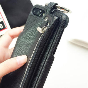 Leather Luxury Zipper Handbag Wallet Phone Cases For iPhone