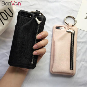 Leather Luxury Zipper Handbag Wallet Phone Cases For iPhone