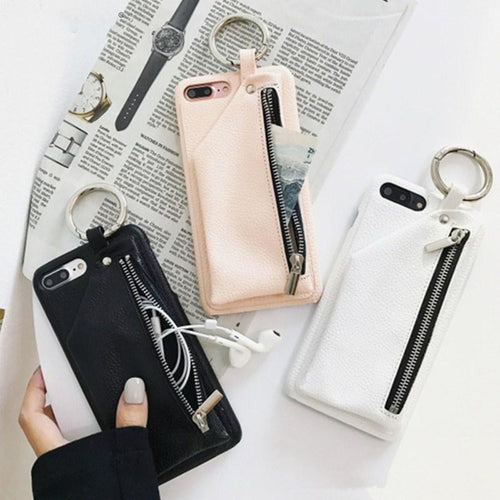 Leather Luxury Zipper Handbag Wallet Phone Cases For iPhone