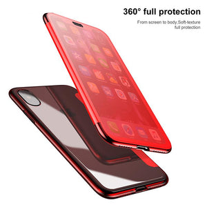 Flip Phone Case For iPhone X Touchable Tempered Glass Cover + TPU Soft Back Shell Case For iPhone