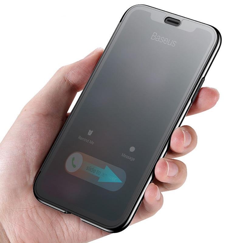 Flip Phone Case For iPhone X Touchable Tempered Glass Cover + TPU Soft Back Shell Case For iPhone
