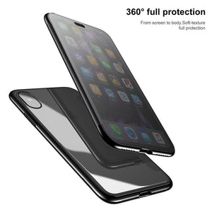 Flip Phone Case For iPhone X Touchable Tempered Glass Cover + TPU Soft Back Shell Case For iPhone
