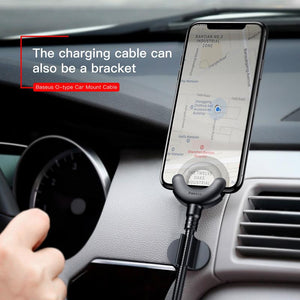 USB Cable With Car Phone Holder For iPhone 360 Degree GPS Phone Stand Car Mount Bracket Cable 2.1A Fast Charging Cable