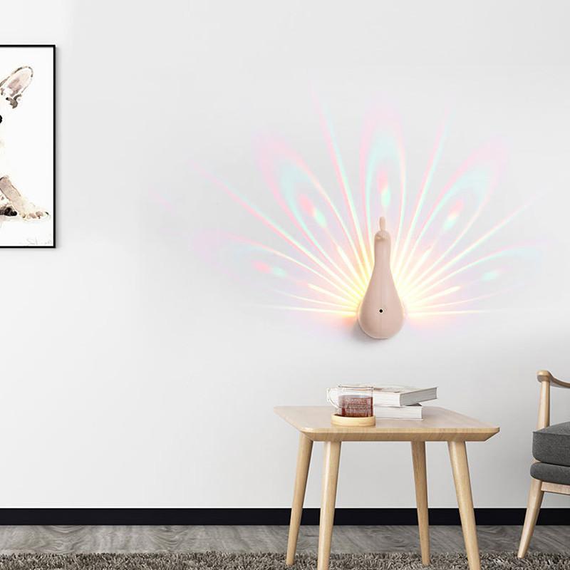 Creative Led Peacock Light Wall Lamp Remote-controlled For Bedroom Bedside Background Channel Staircase Decor Romantic Home