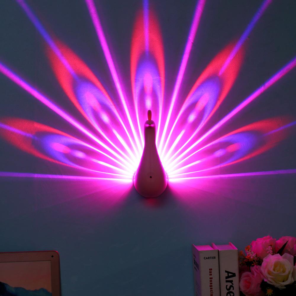 Creative Led Peacock Light Wall Lamp Remote-controlled For Bedroom Bedside Background Channel Staircase Decor Romantic Home