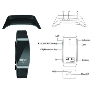 Video Recording Adjustable Wristband Smart Bracelet HD 1080P Mini DVR Wearable Camera with Steps Tracking