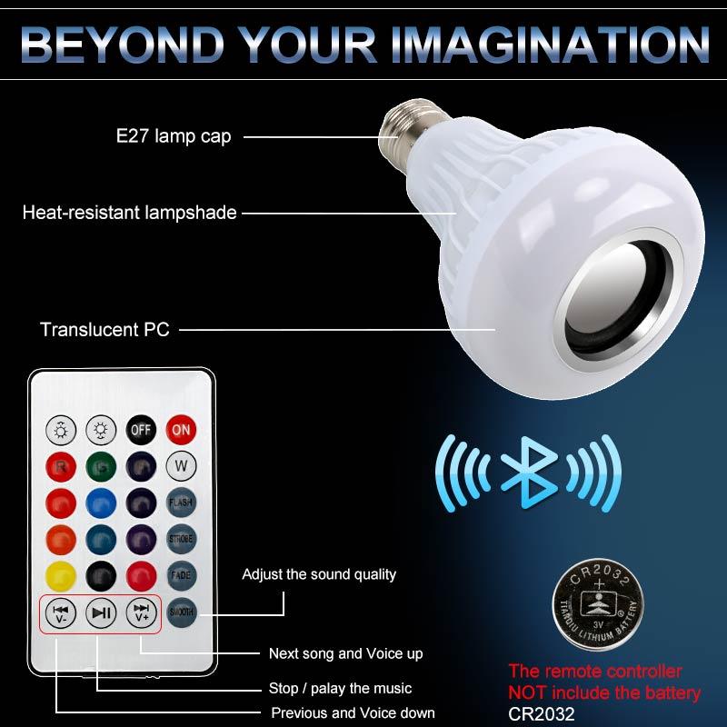 Smart Wireless Bluetooth Speaker Music Playing LED RGB Music Bulb Colorful Dimmable 12W LED Bulb Lampada For Holiday Light