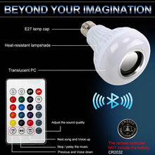 Load image into Gallery viewer, Smart Wireless Bluetooth Speaker Music Playing LED RGB Music Bulb Colorful Dimmable 12W LED Bulb Lampada For Holiday Light