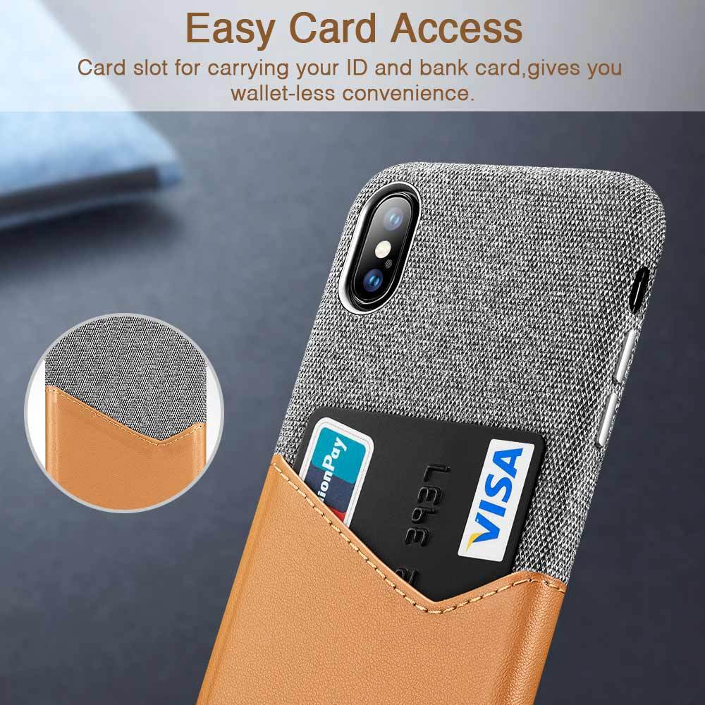 High Grade Leather with Soft Fabric Thin Light Card Slot Shockproof Case for Apple iPhone X