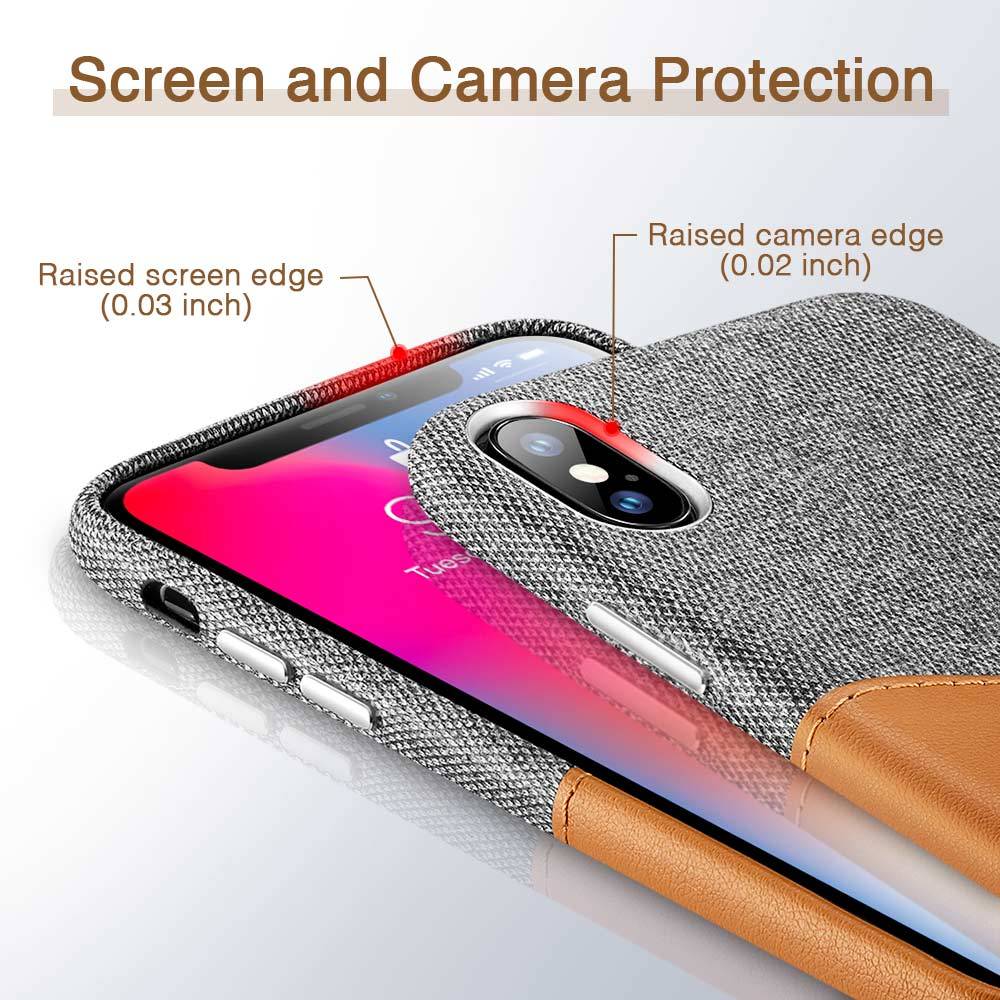 High Grade Leather with Soft Fabric Thin Light Card Slot Shockproof Case for Apple iPhone X