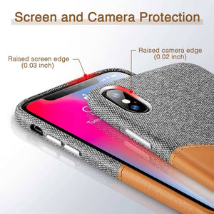 High Grade Leather with Soft Fabric Thin Light Card Slot Shockproof Case for Apple iPhone X
