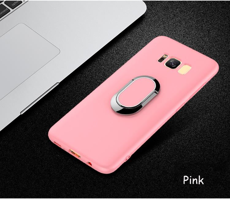 Car Holder Stand Magnetic Suction Bracket Finger Ring TPU Case For Samsung