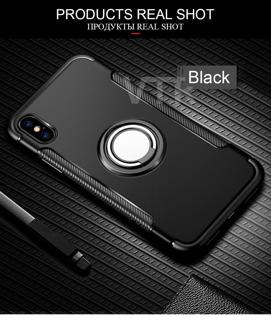 Luxury Shockproof Metal Ring Phone case Matte hard + silicone Soft cover