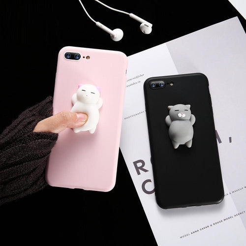 Cute Silicon Cartoon Cat Cases For iPhone 7 7 Plus 6 6s Cover Coque