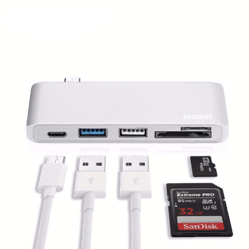 USB C Hub Multi port Type C Adapter with USB 3.0 Ports Type-C Charging Port SD/Micro SD Card Reader for MacBook