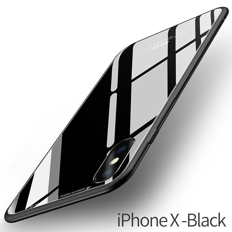 Luxury Soft TPU+Rigid Glass PC Back Cove Case For iPhone 8 Plus 7 Plus 10