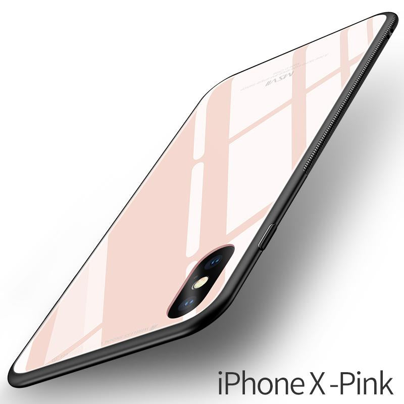 Luxury Soft TPU+Rigid Glass PC Back Cove Case For iPhone 8 Plus 7 Plus 10