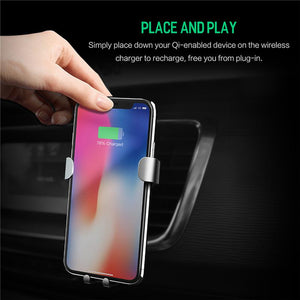 QI Wireless Charger Gravity Car Holder 10W, for iPhone X 8 Plus Samsung Galaxy S8 Note 8 Quick Charge Fast Charging Pad