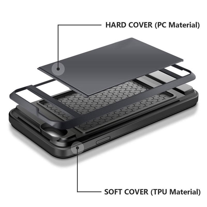 Sliding Credit Card Slot Wallet TPU Shockproof Case for iPhone