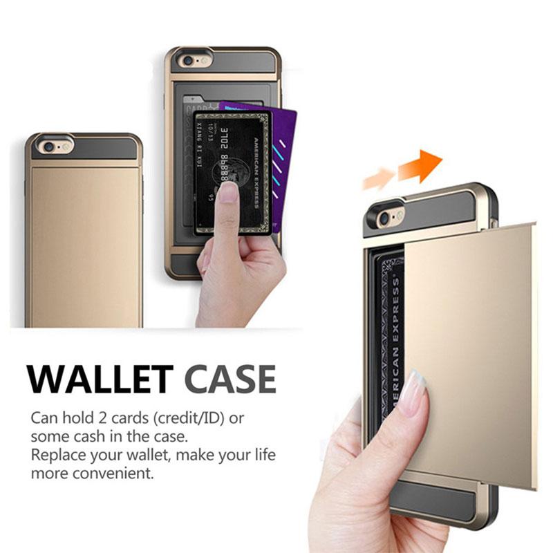 Sliding Credit Card Slot Wallet TPU Shockproof Case for iPhone