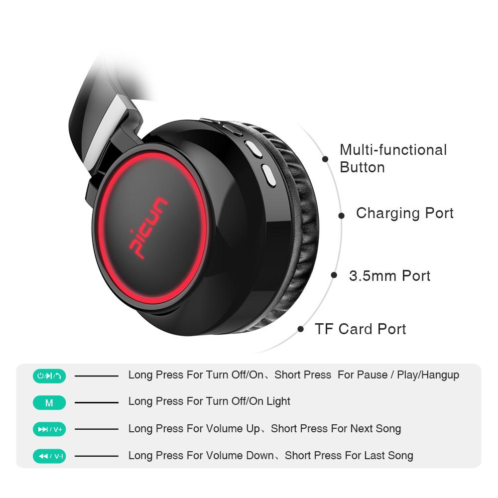 Bass Wireless Headphones 7 Colors Glow With MIC Support TF Card