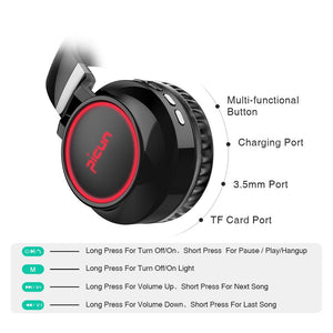 Bass Wireless Headphones 7 Colors Glow With MIC Support TF Card