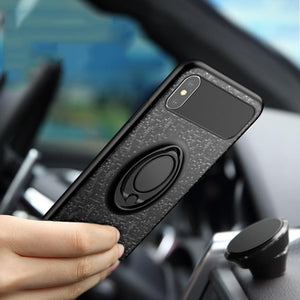 Car Holder Stand Magnetic Bracket Finger Ring Soft Frame+Hard PC Case For iPhone X