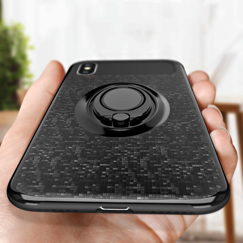 Car Holder Stand Magnetic Bracket Finger Ring Soft Frame+Hard PC Case For iPhone X