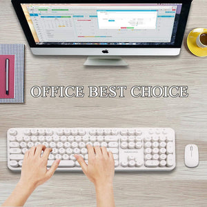 Wireless 2.4GHz Full-Size Keyboard and Cordless Mouse with Comfortable Round Keycaps Whisper-Quiet Compact Power