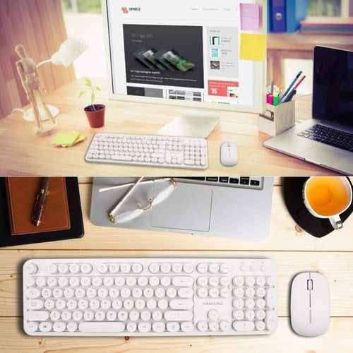 Wireless 2.4GHz Full-Size Keyboard and Cordless Mouse with Comfortable Round Keycaps Whisper-Quiet Compact Power
