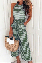 Load image into Gallery viewer, Zraus Bohemian Round Neck Striped Blue Cotton Blends One-piece Jumpsuits