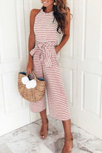Load image into Gallery viewer, Zraus Bohemian Round Neck Striped Blue Cotton Blends One-piece Jumpsuits