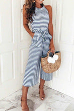 Load image into Gallery viewer, Zraus Bohemian Round Neck Striped Blue Cotton Blends One-piece Jumpsuits
