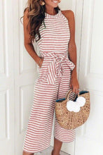 Load image into Gallery viewer, Zraus Bohemian Round Neck Striped Blue Cotton Blends One-piece Jumpsuits