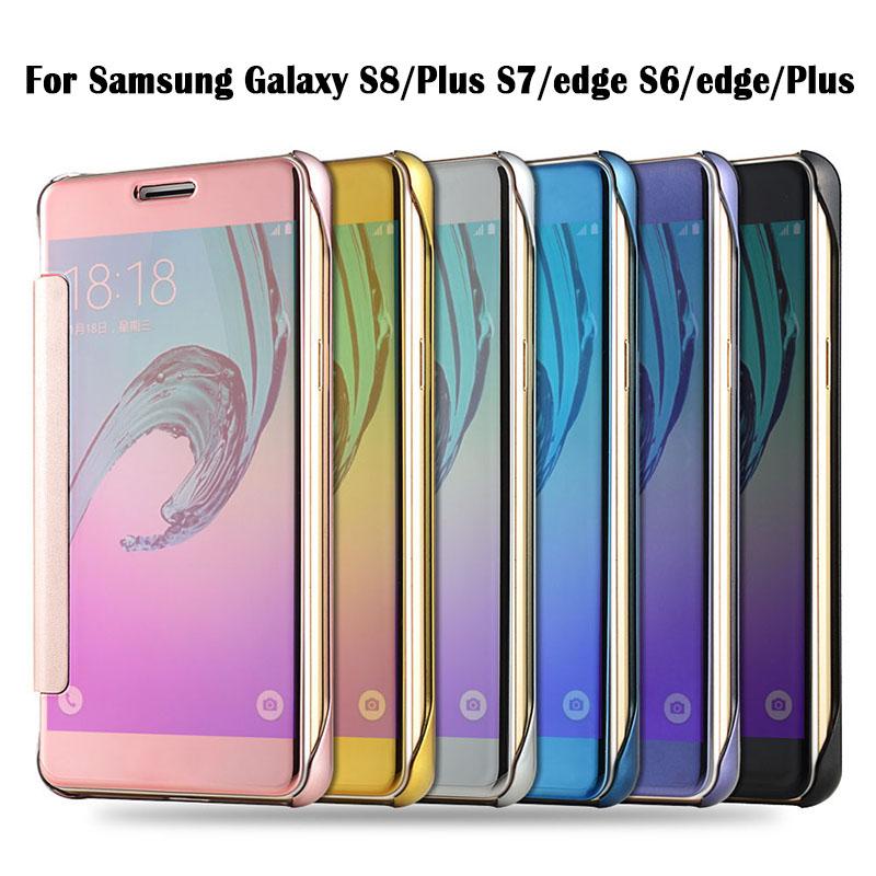 Clear View Flip Slim PC Electroplating Mirror Phone Cases For Samsung