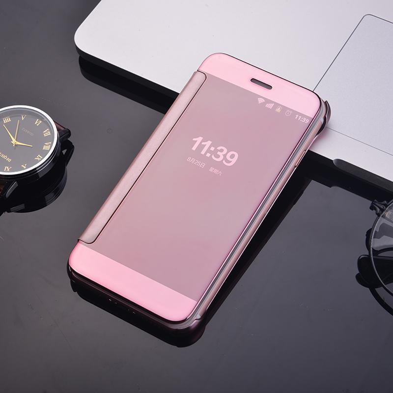 Clear View Flip Slim PC Electroplating Mirror Phone Cases For Samsung